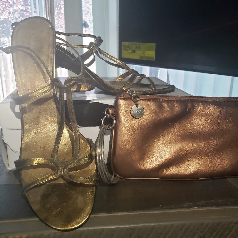 Bronze Nine West Strappy Sandals with Free Matching Wristlet